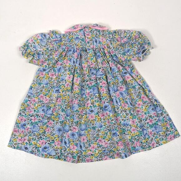 Vintage Jo Joe Dress Girls Size 3 Floral Smocked Party Peter Pan Collar - Picture 3 of 5